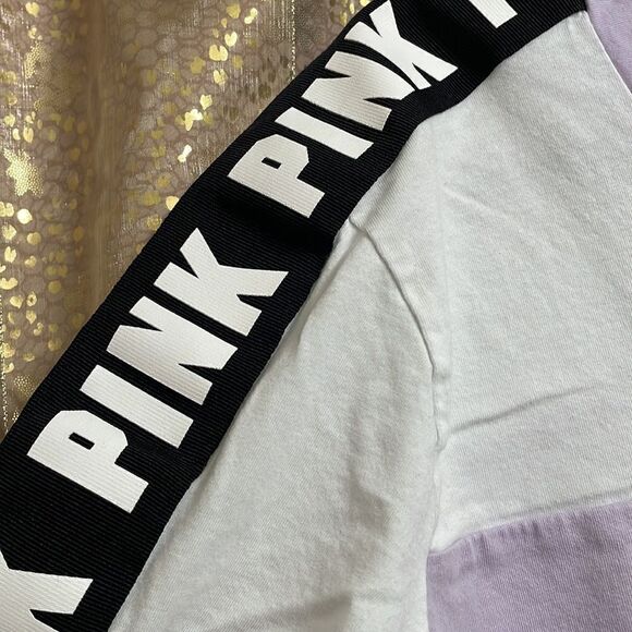 PINK Victorias Secret lavender/white/black lace up logo t-shirt, size S - Picture 5 of 6